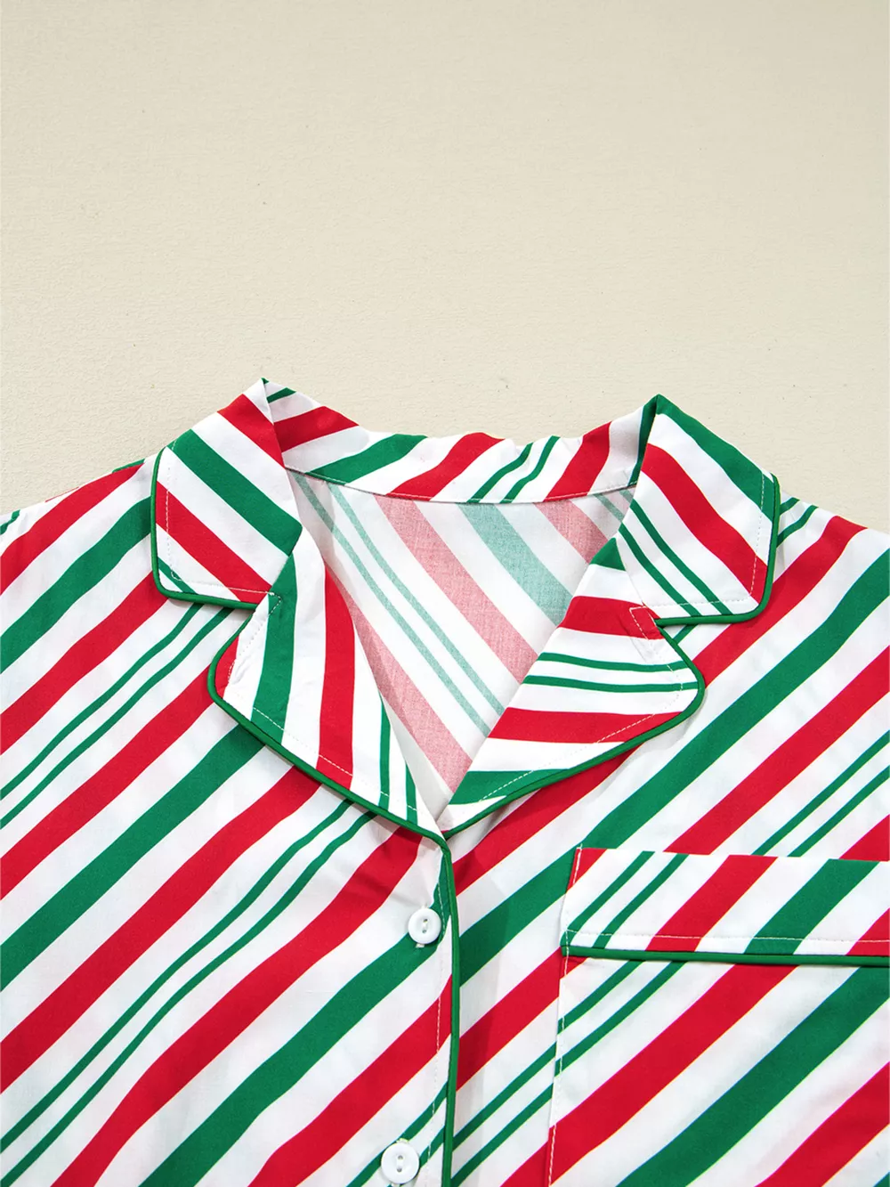 Stripe Contrast Velvet Ribbon Knot Christmas 2pcs Pajama Set, image 5