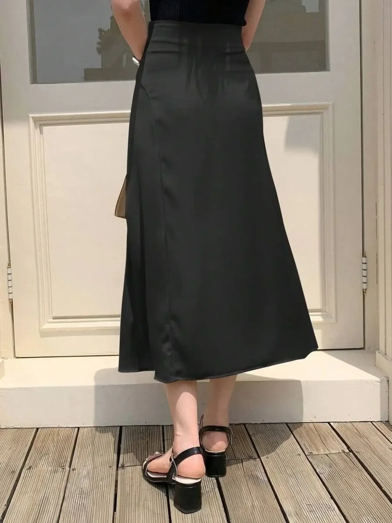 Asymmetric Wrap Midi Skirt with Fluted Hem, image 9