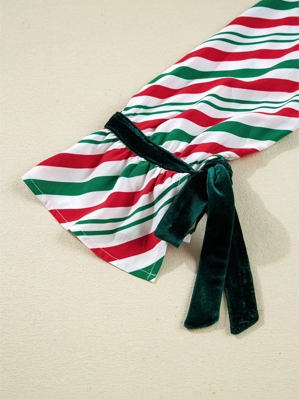 Stripe Contrast Velvet Ribbon Knot Christmas 2pcs Pajama Set, image 10