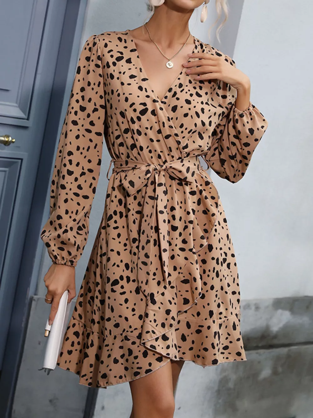 Leopard Surplice Wrap Mini Dress, image 4