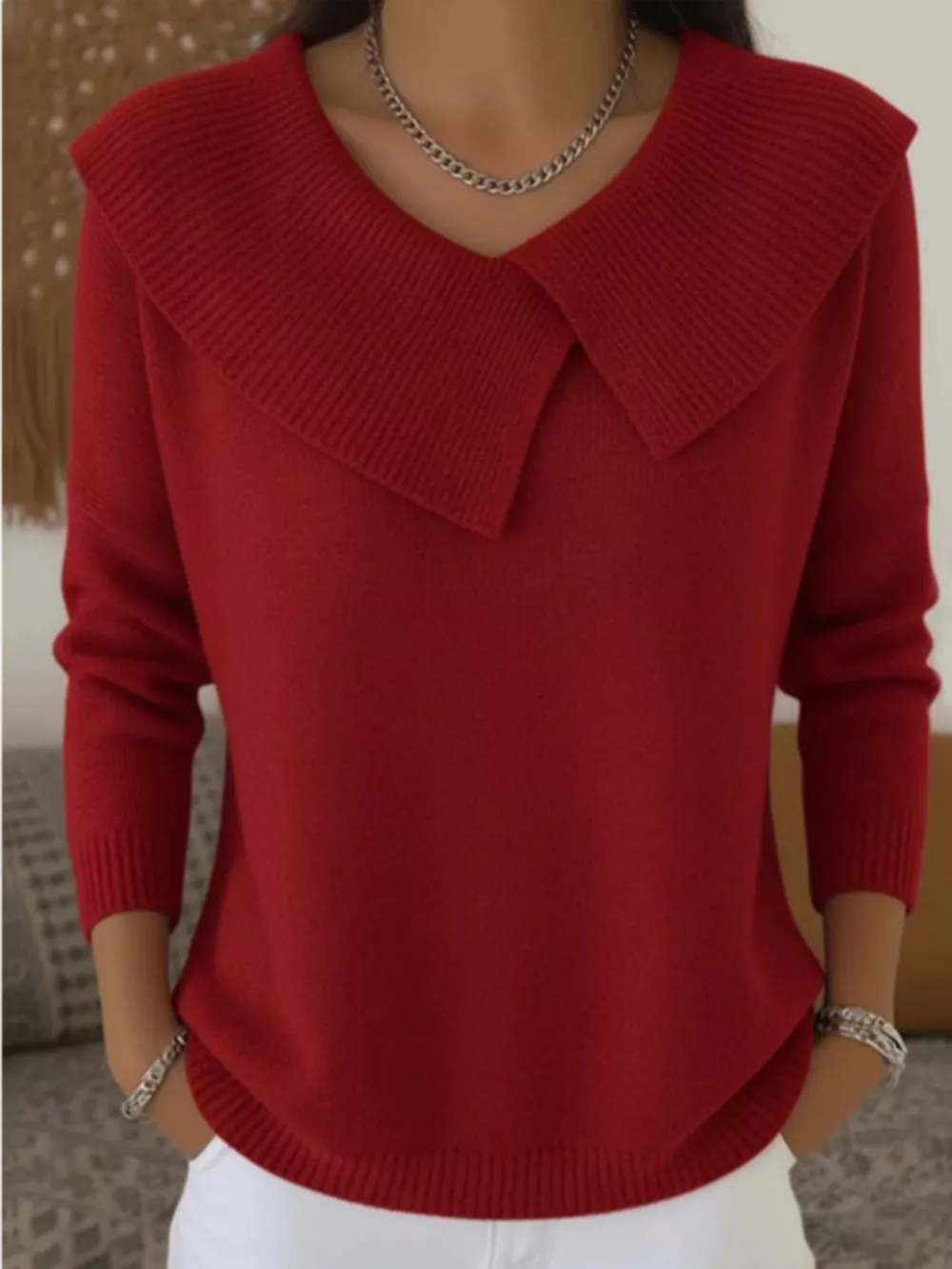 Full Size Wide-Collar Ribbed Knit Sweater Plus Size, image 6