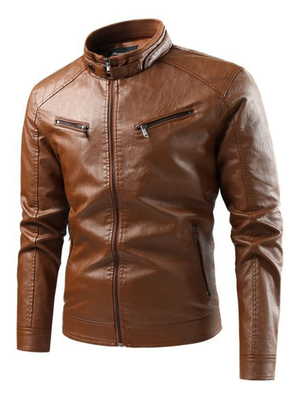 Men's Plus Size Zip Up Leather Moto Jacket, image 5