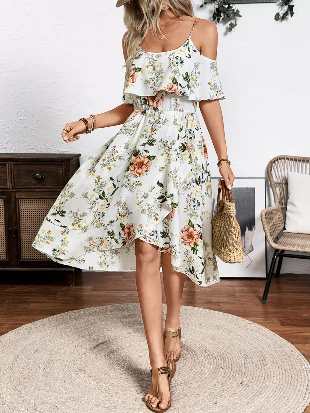 Floral Print Cold Shoulder Cami Dress, image 2