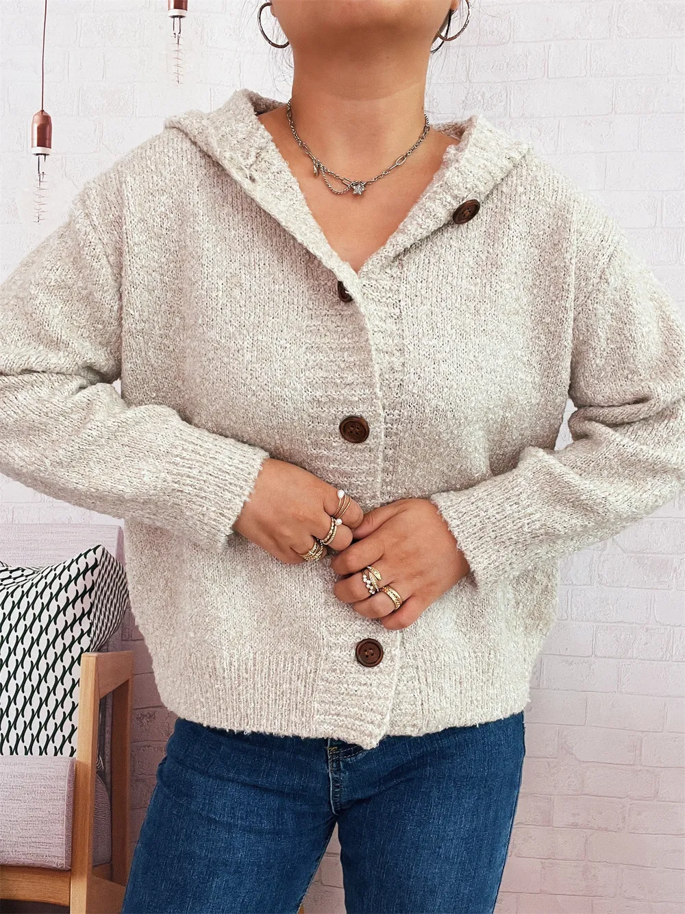 Cozy Button-Up Hooded Cardigan, image 4