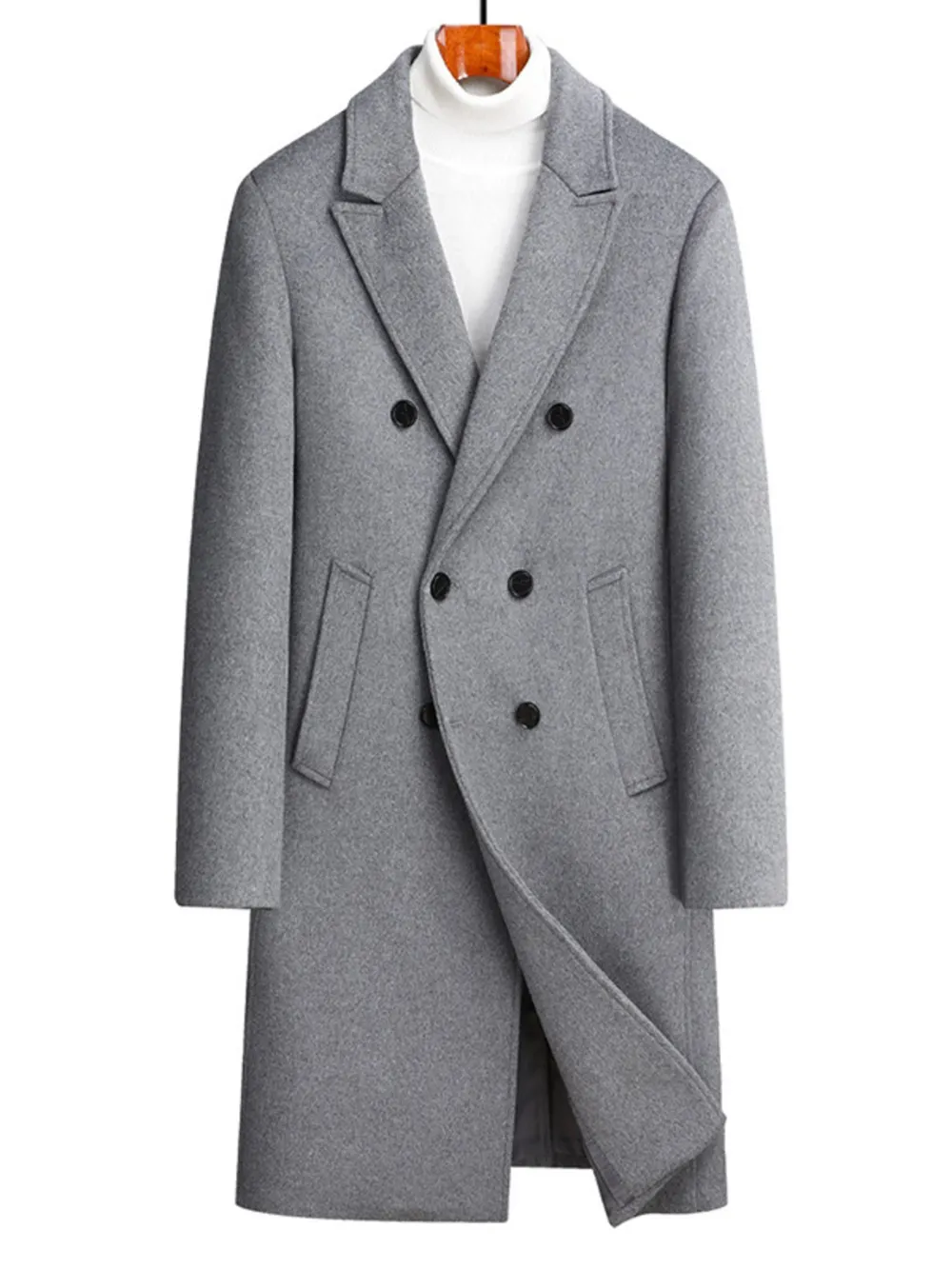Men's Plus Size Double-Breasted Wool Overcoat, image 2