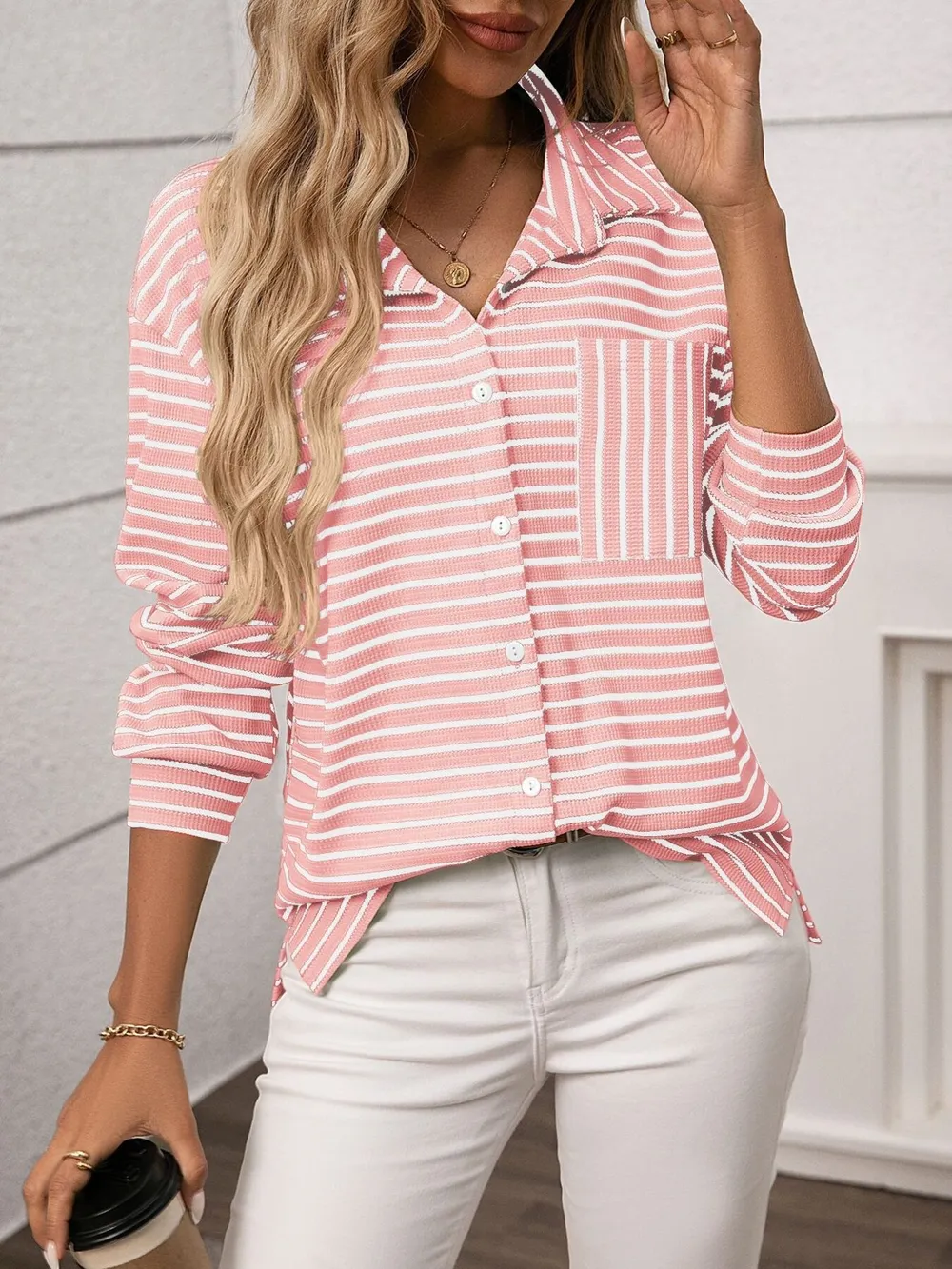 Striped Button Up Long Sleeve Shirt, image 13