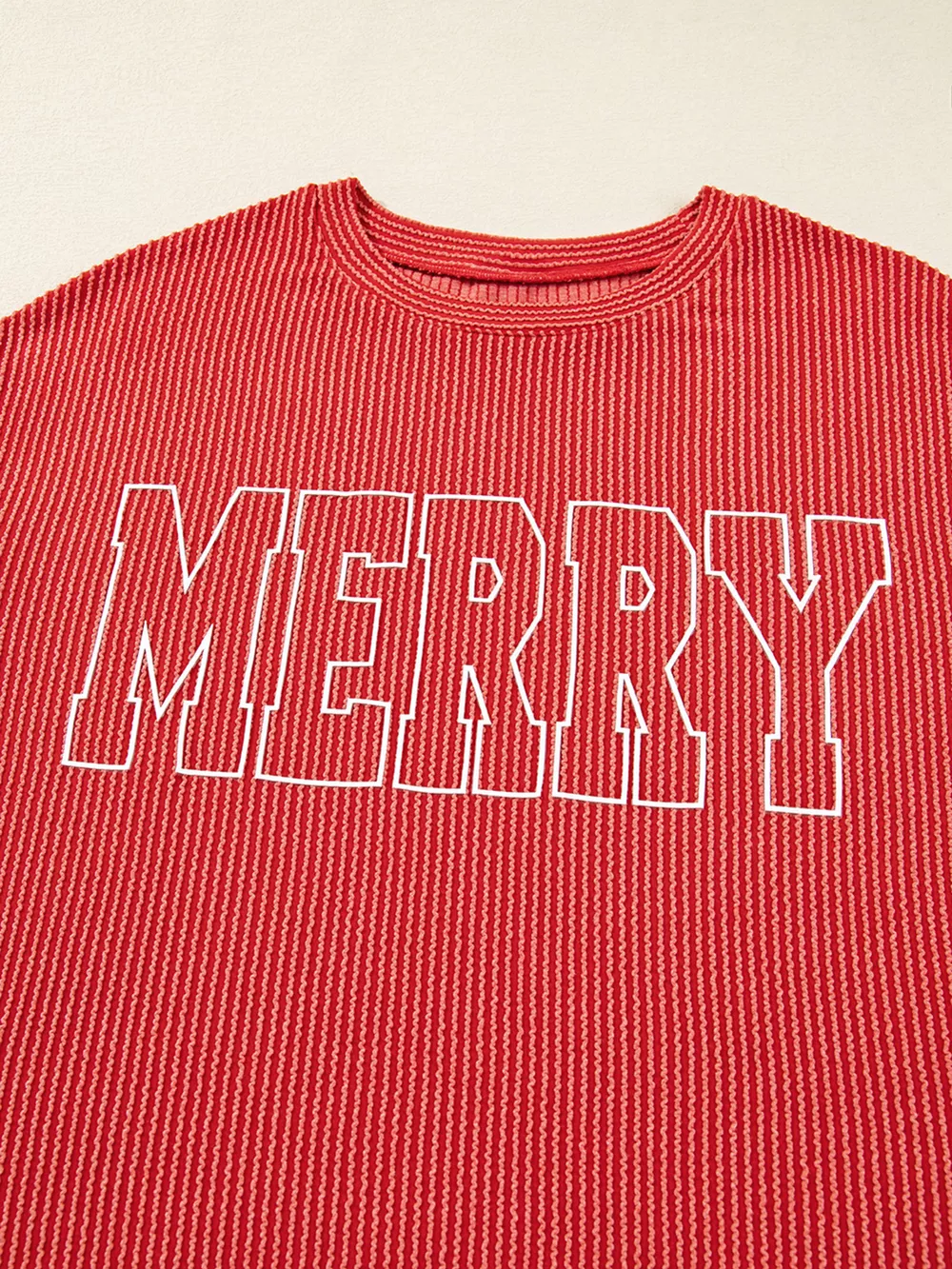 Merry Twisted Rib Christmas Loose Long Sleeve Top, image 9