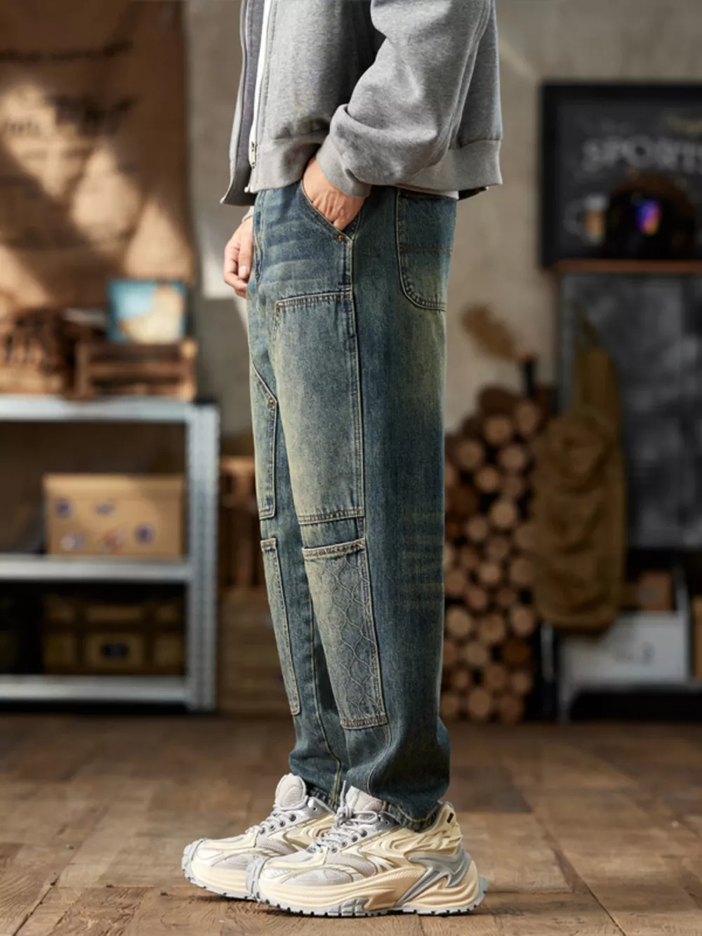 Men's Vintage Wash Straight Leg Jeans, image 3