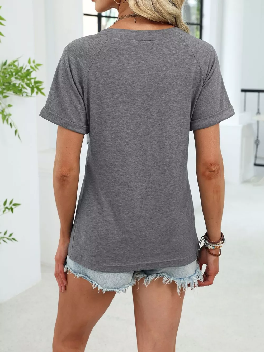 Casual V-Neck Short Sleeve T-Shirt, image 20