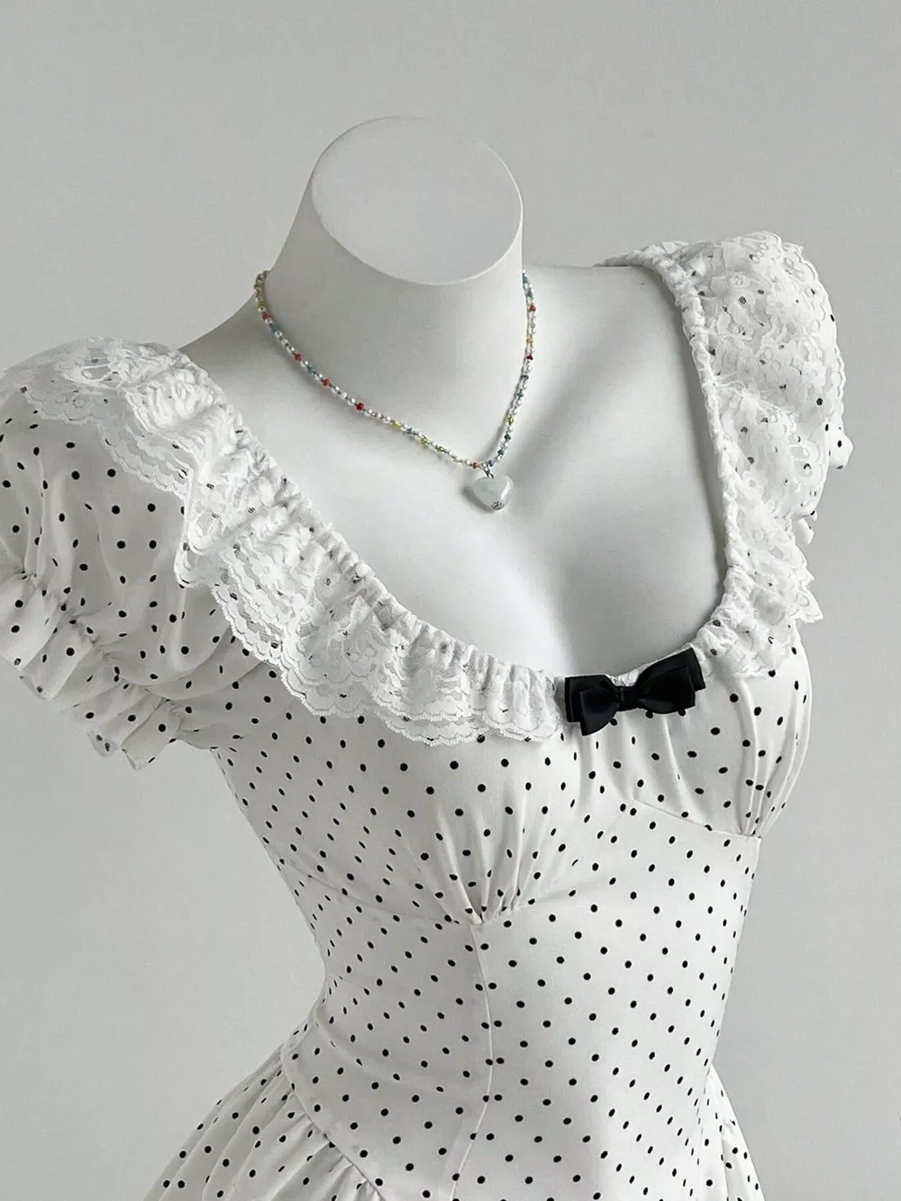 Lace Detail Polka Dot Mini Dress, image 2