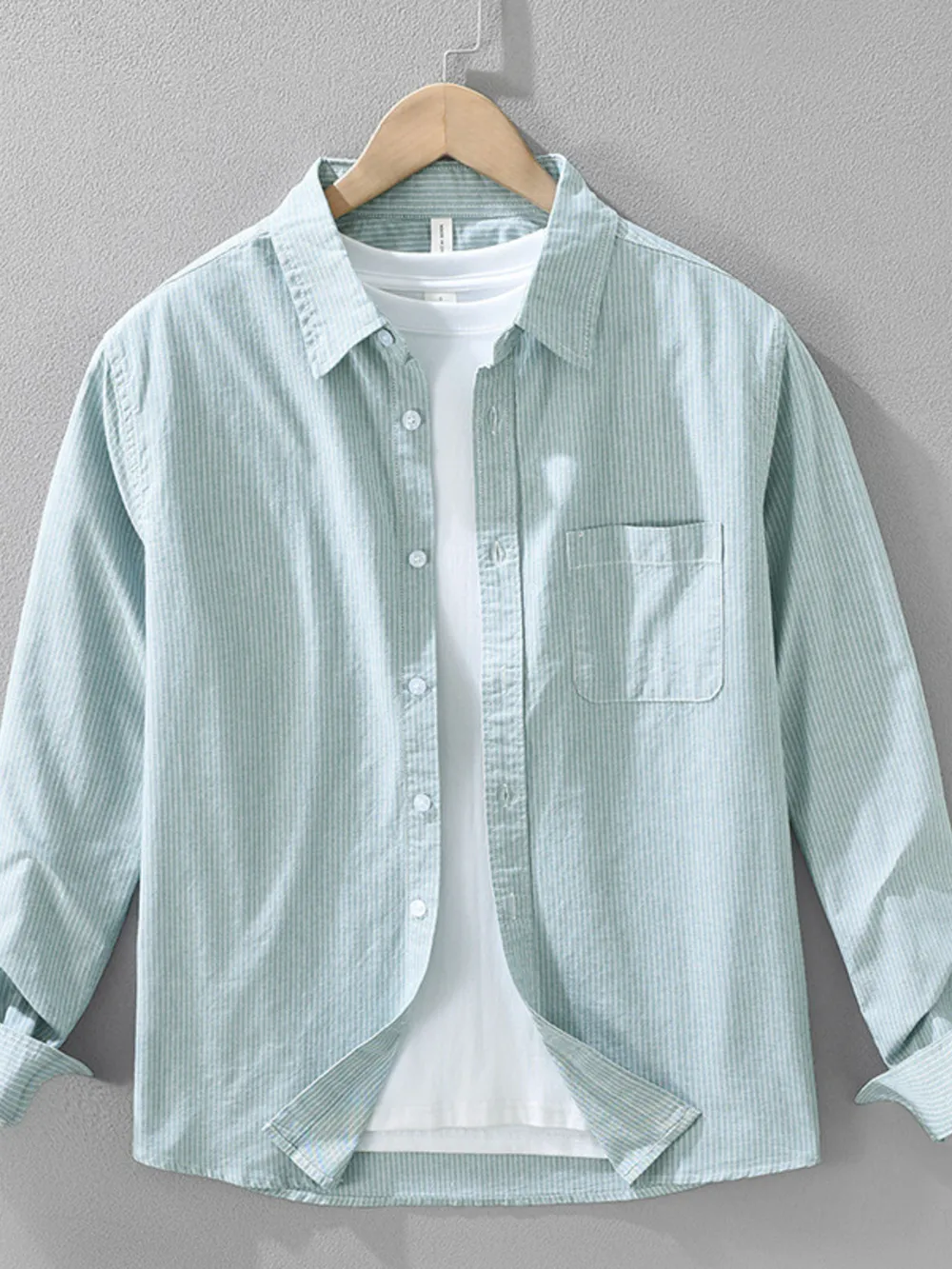 Men's Plus Size Striped Button Up Long Sleeve Shirt, image 3
