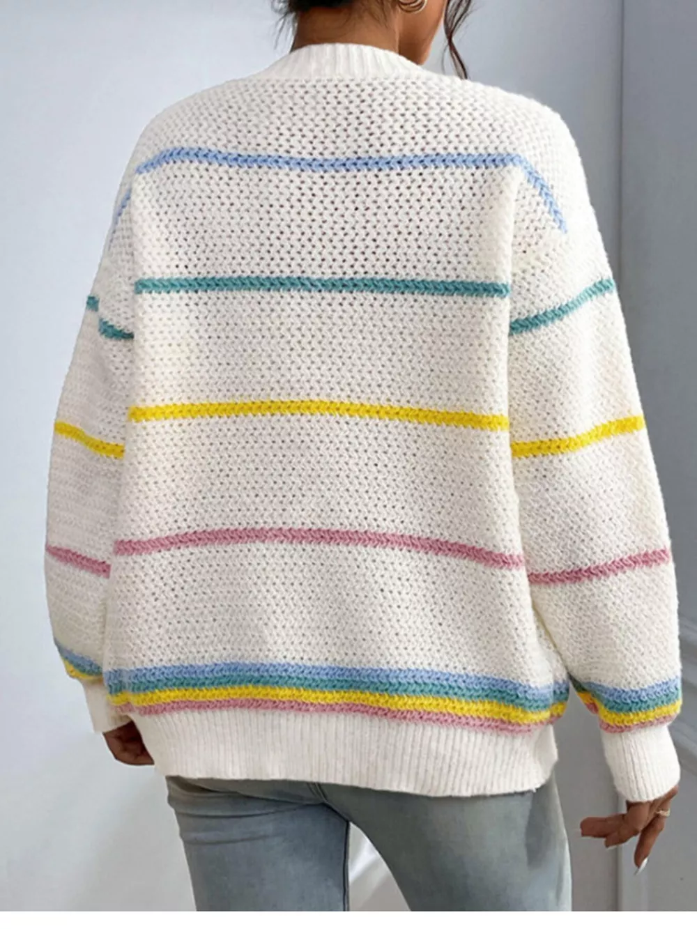 Striped Open Front Knit Cardigan, image 7