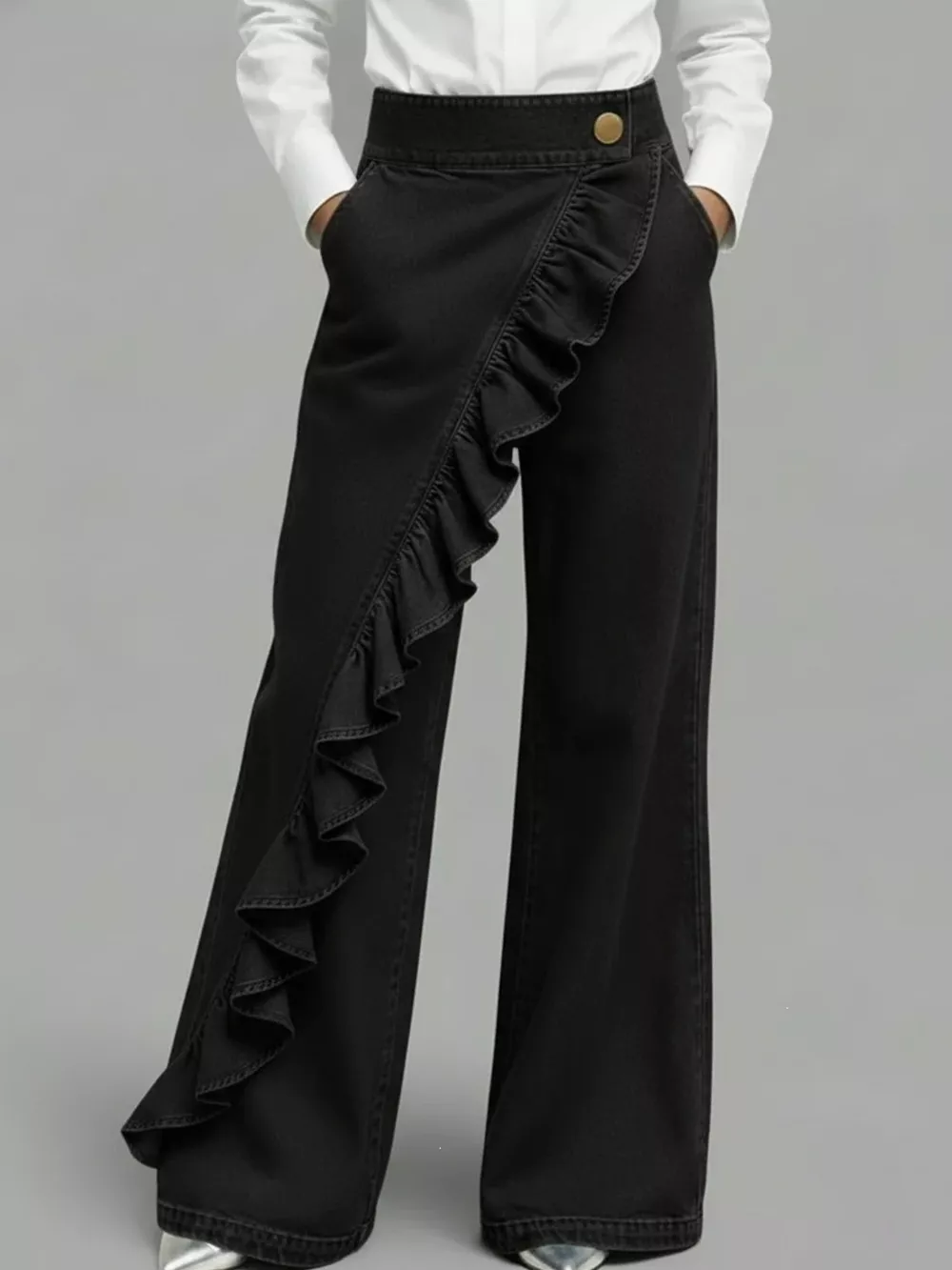 Full Size Ruffled Wide-Leg Jeans Plus Size