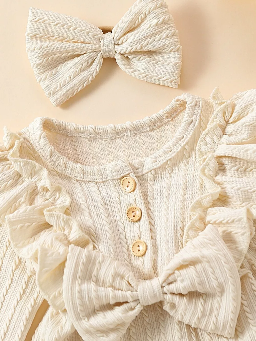 Children's Ruffled Long Sleeve One-Piece Bodysuit with Headband, image 10