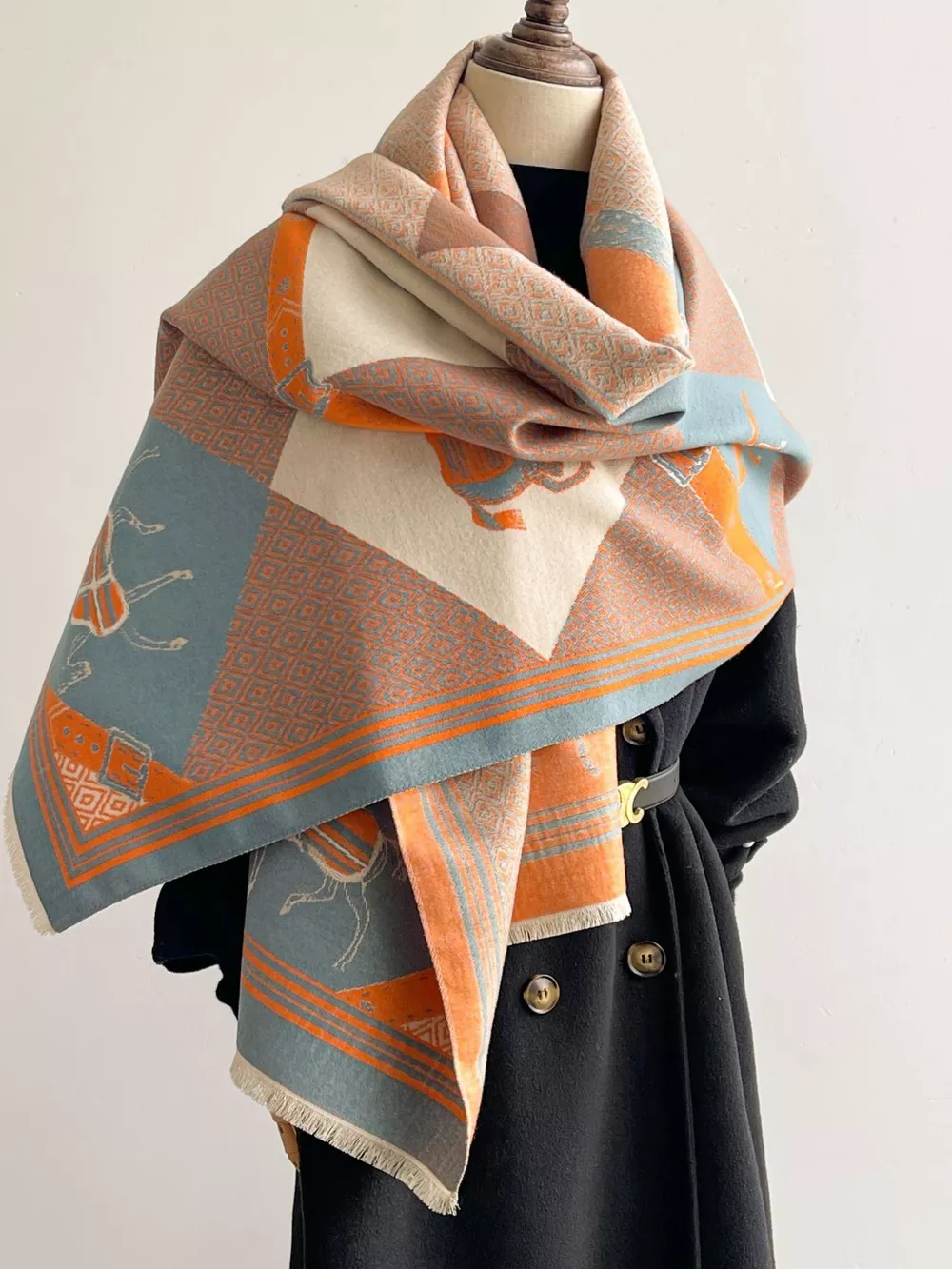 Equestrian Print Reversible Scarf, image 2