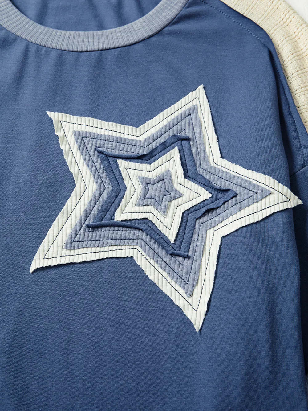 Contrast Knitted Colorblock Star Patchwork Oversize Long Sleeve Top, image 5