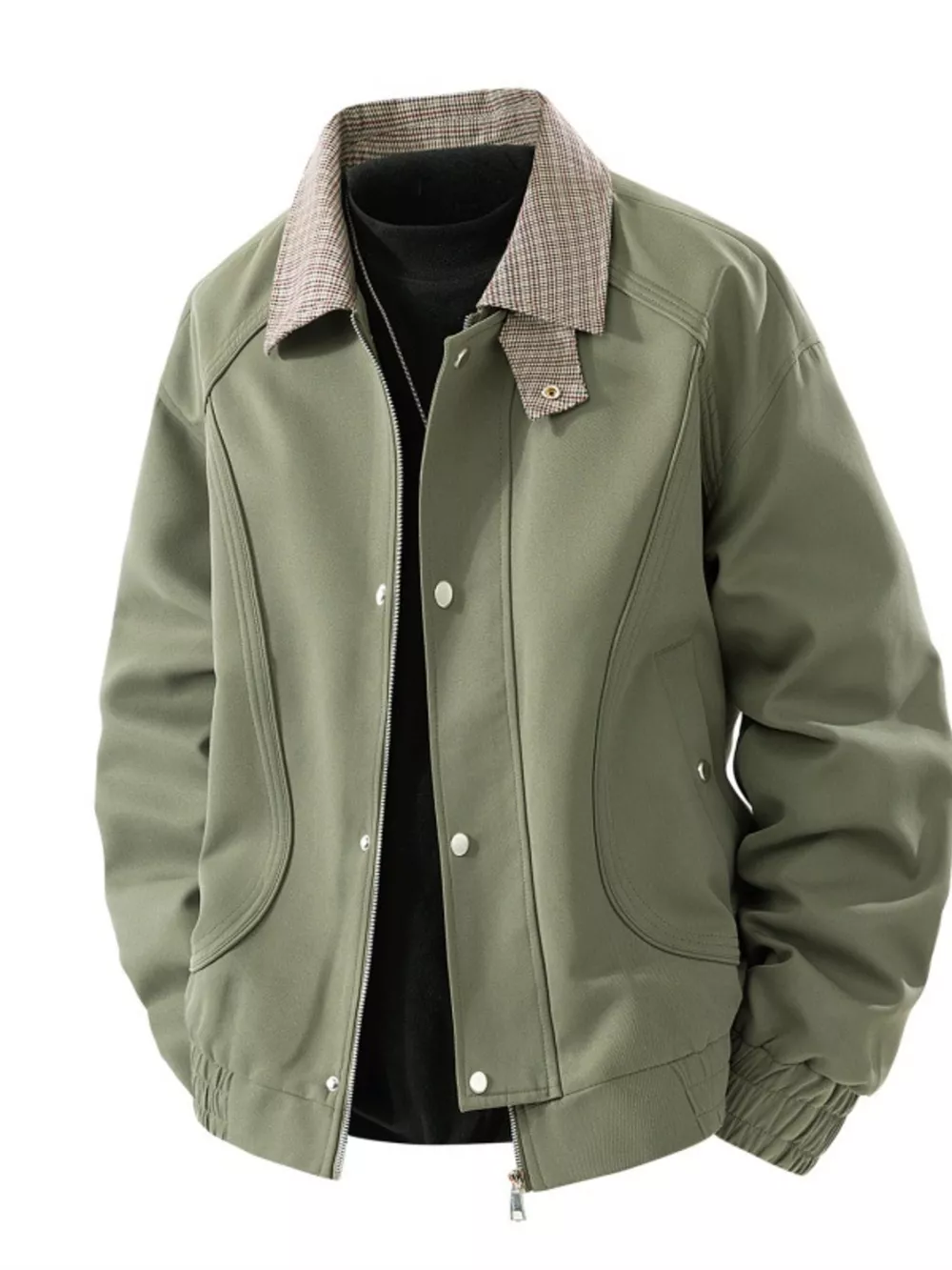 Men's Plus Size Casual Plaid Collar Zip Up Jacket