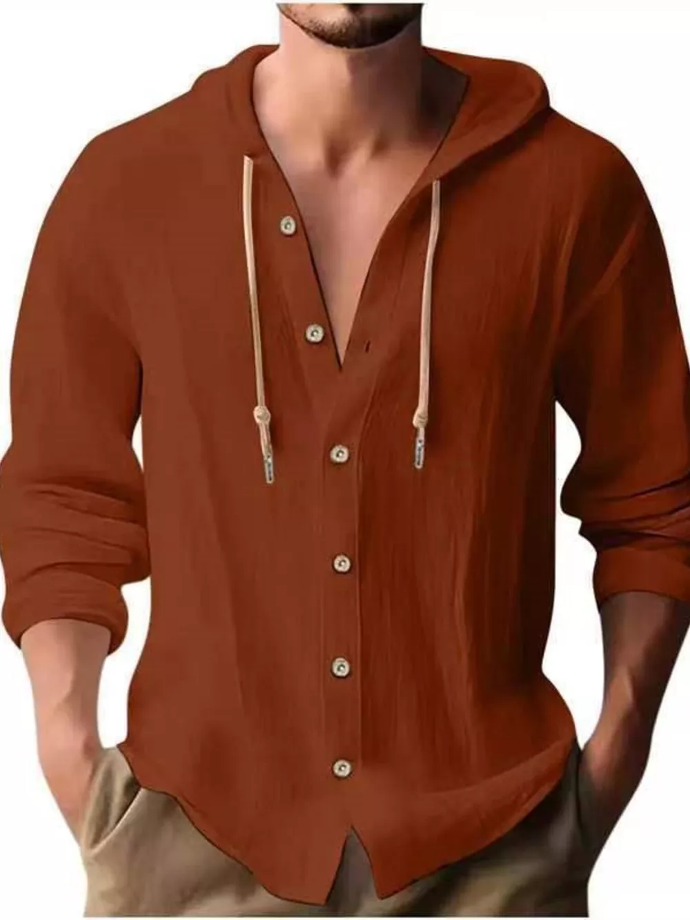 Men's Full Size Casual Button-Down Hooded Top Plus Size, image 9