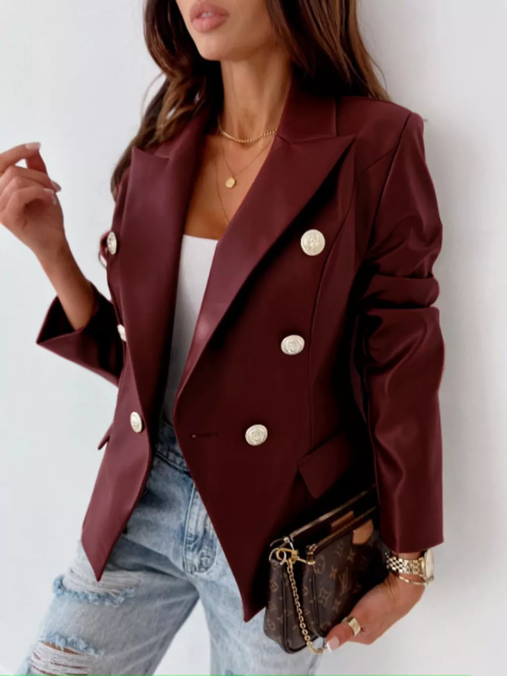 Lapel Collar Leather Blazer, image 10