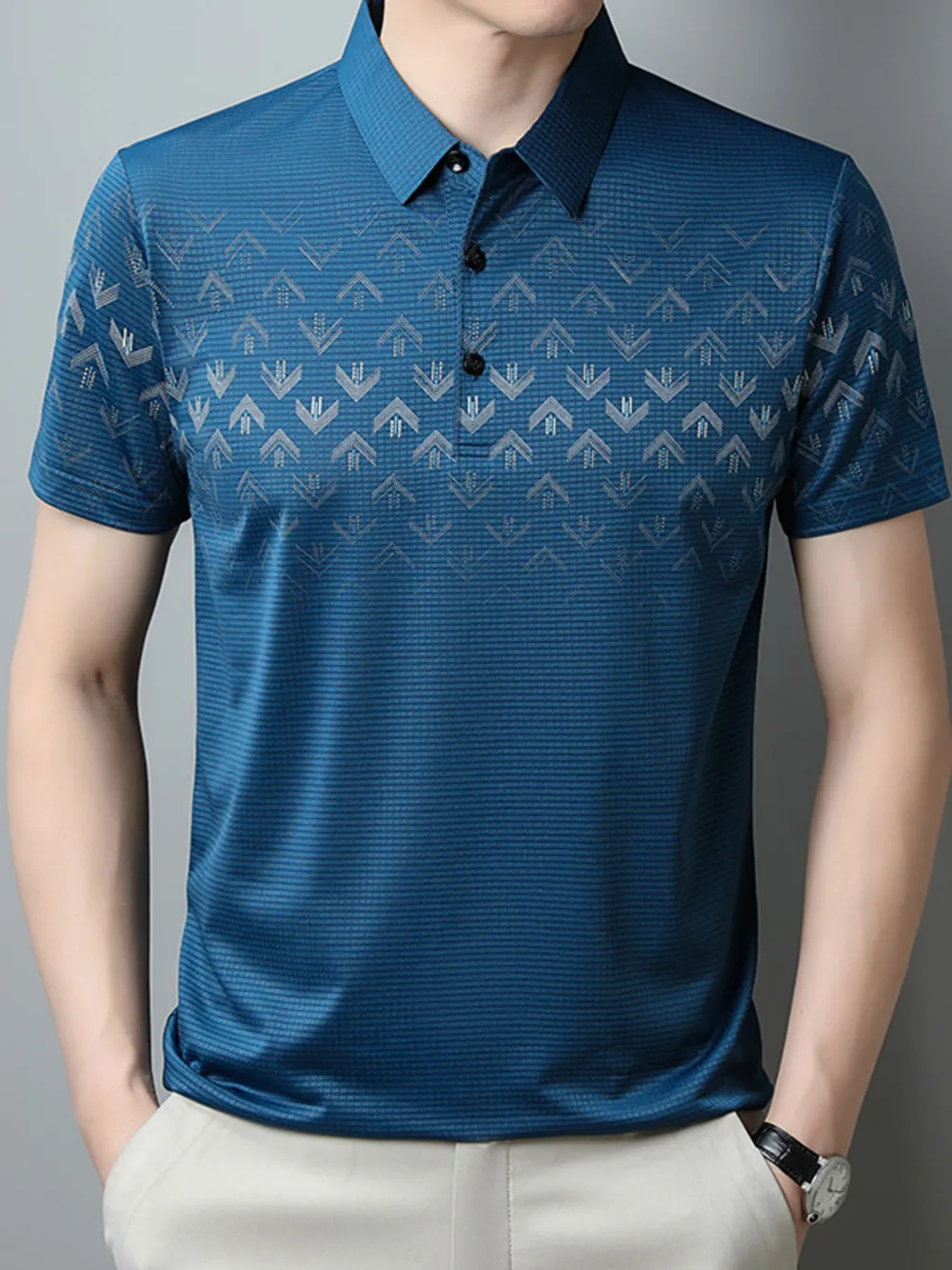 Men's Plus Size Gradient Pattern Business Casual Polo Shirt, image 2