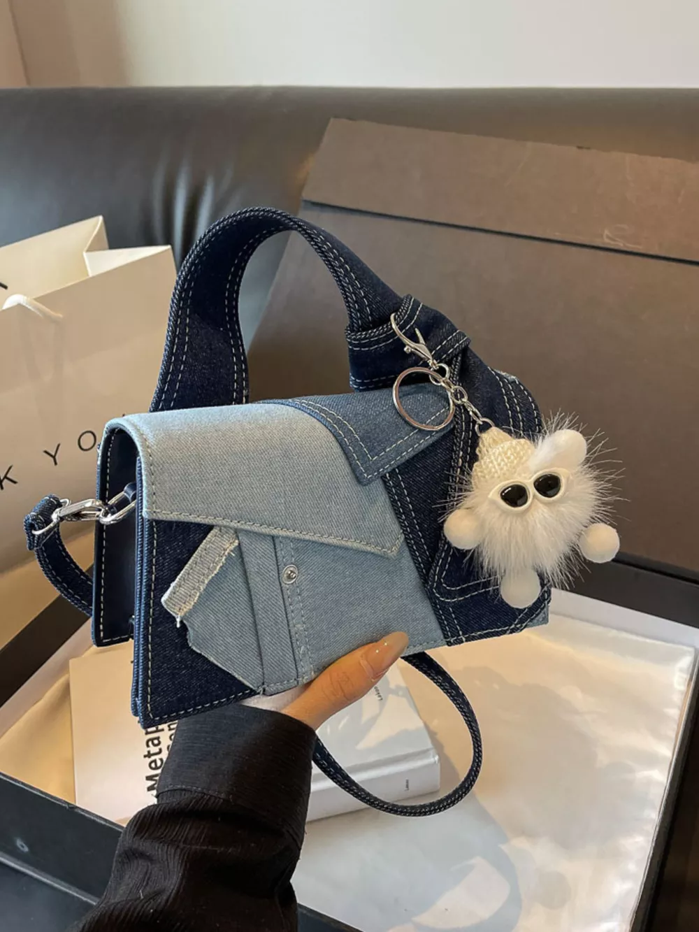 Denim Patchwork Crossbody Bag, image 6