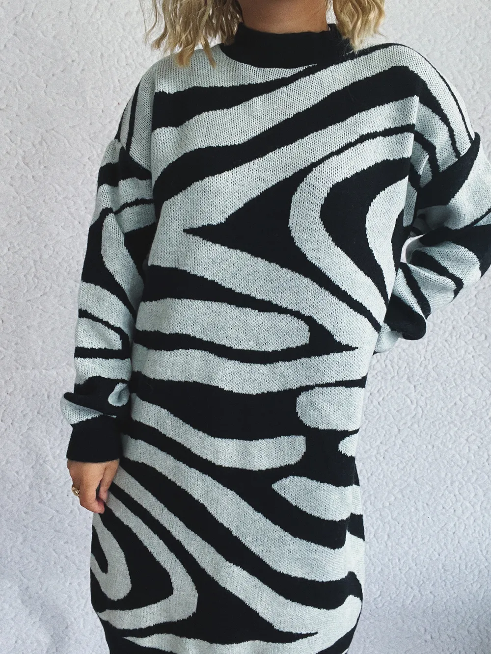 Oversized Zebra Print Long Sleeve Sweater, image 2