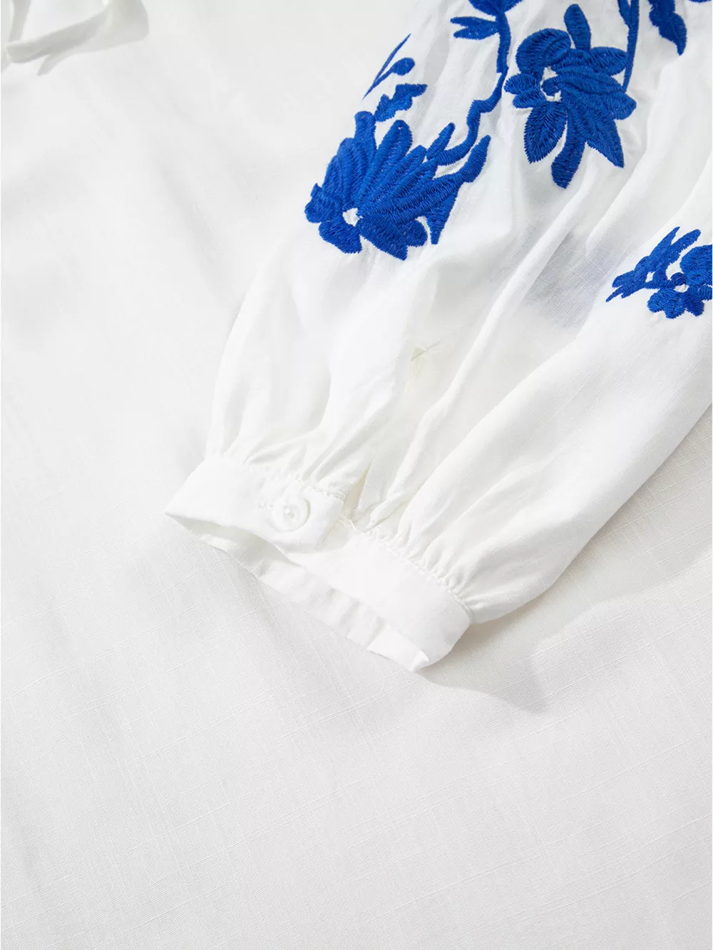 Floral Embroidered Tie Neck Blouse, image 4