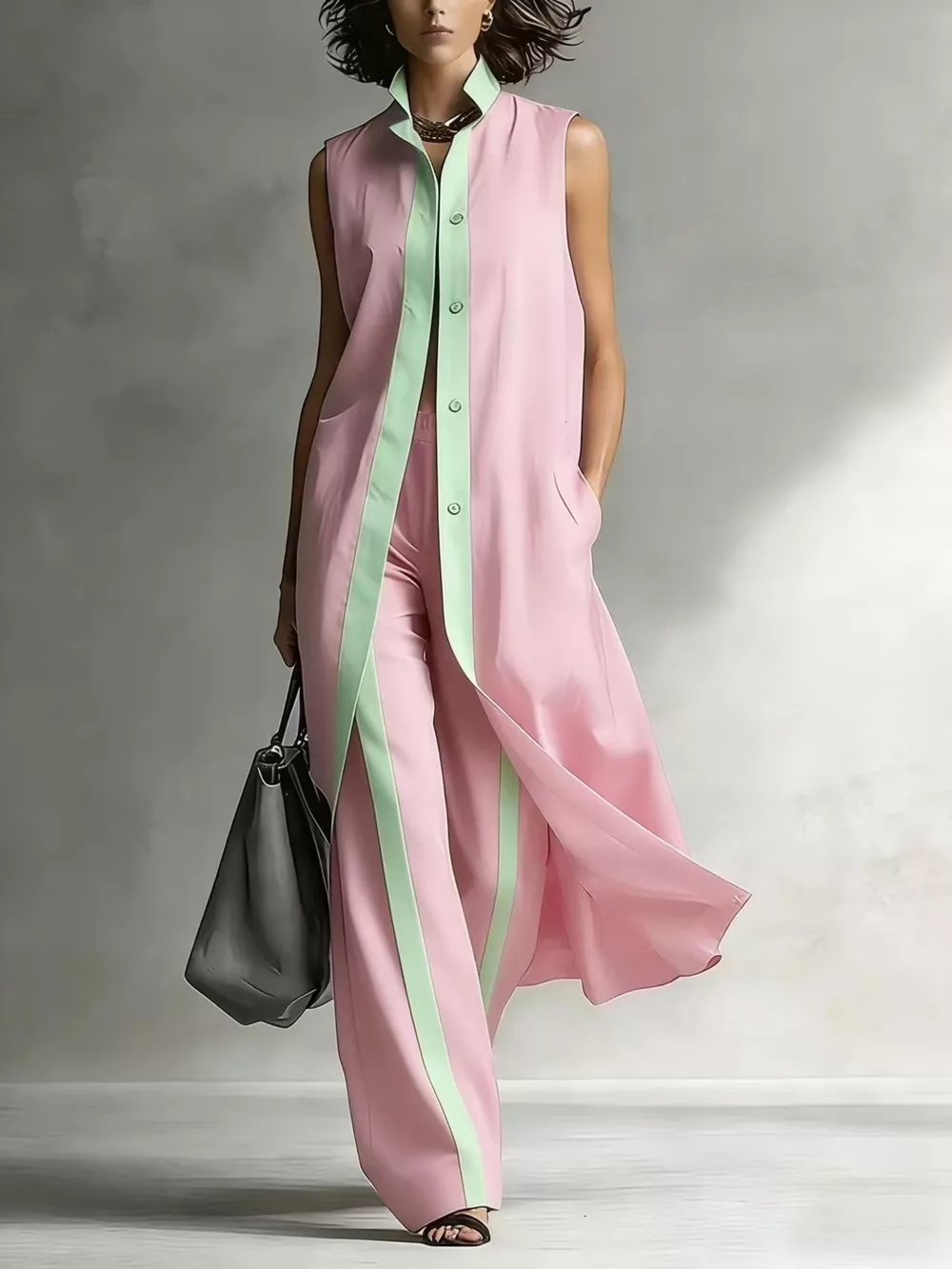 Full Size Sleeveless Longline Vest and Wide‑Leg Pants Set Plus Size, image 5