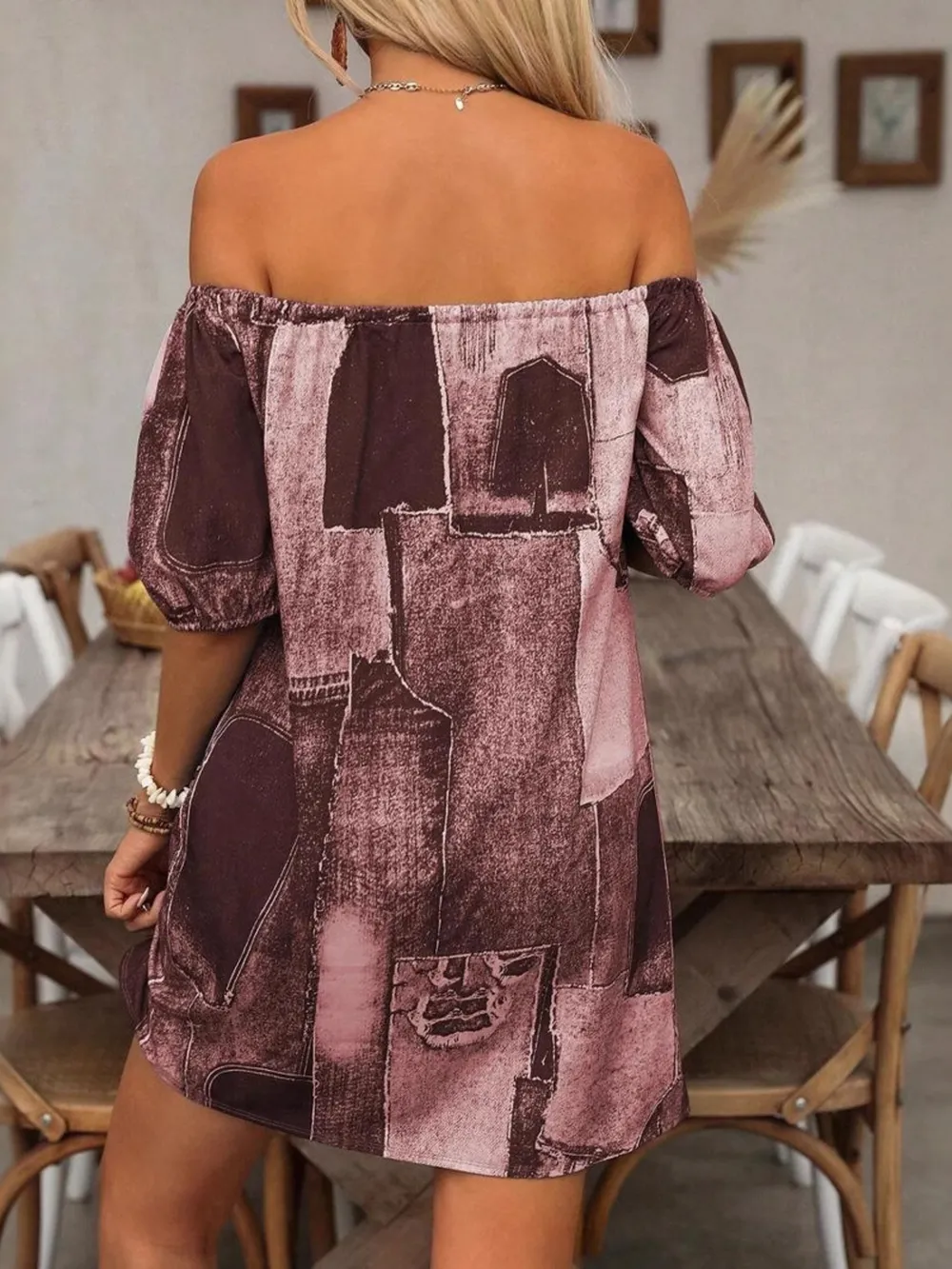 Patchwork Off Shoulder Denim Mini Dress, image 6