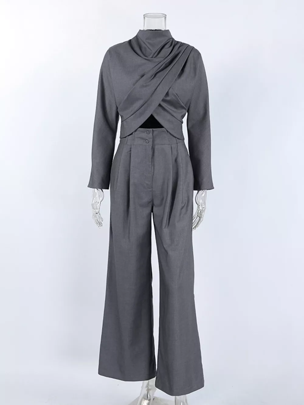 Draped Crop Top and Wide-Leg Pants Set, image 8