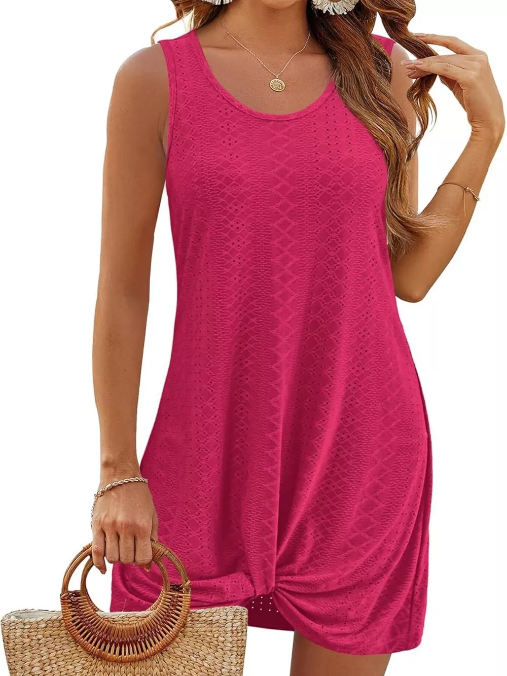 Sleeveless Knotted Hem Tank Dress, image 2