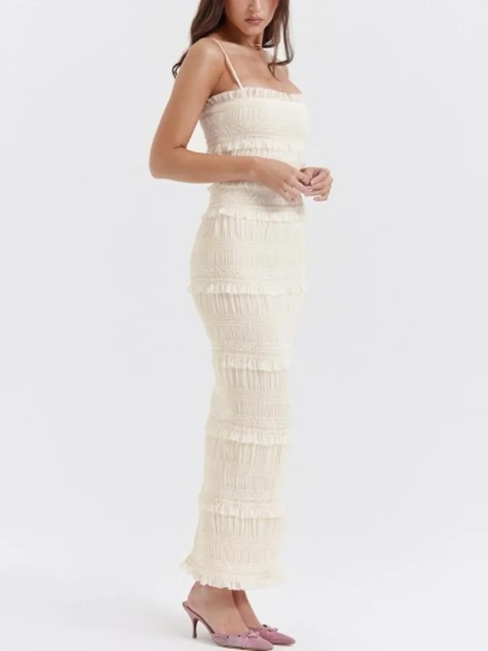 Frill Tiered Textured Maxi Cami Dress, image 2
