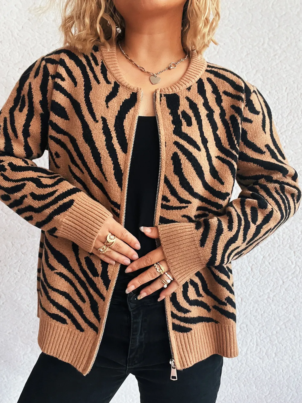 Zebra Print Zip Up Cardigan, image 17