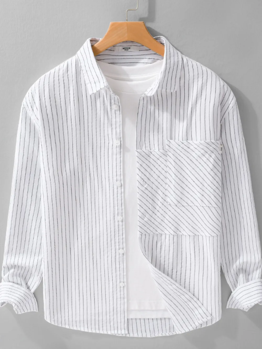 Men's Plus Size Striped Long Sleeve Button-Up Shirt, image 2