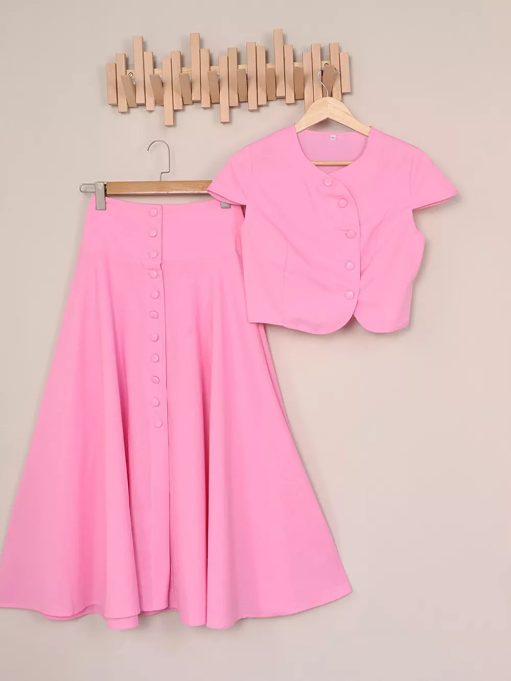 Cap Sleeve Button-Down Crop Top and Midi Skirt Set, image 17
