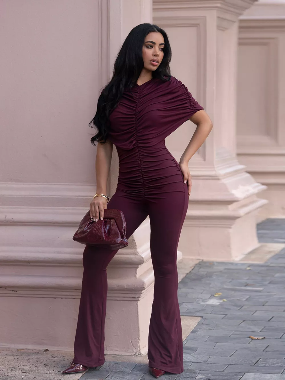 Ruched Flare Leg Jumpsuit, image 5