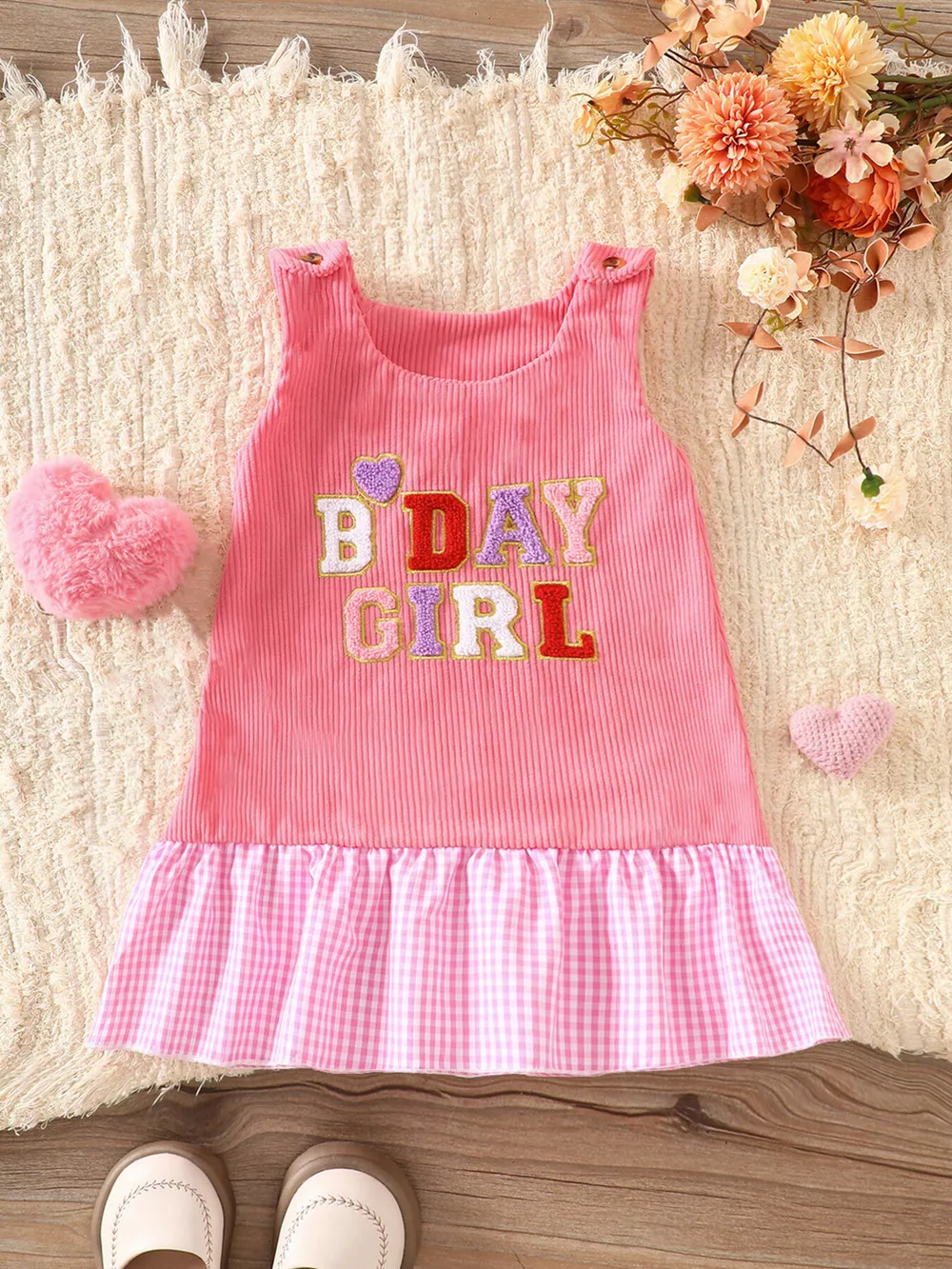 Children's Plaid Hem Corduroy Sleeveless Dress, image 17