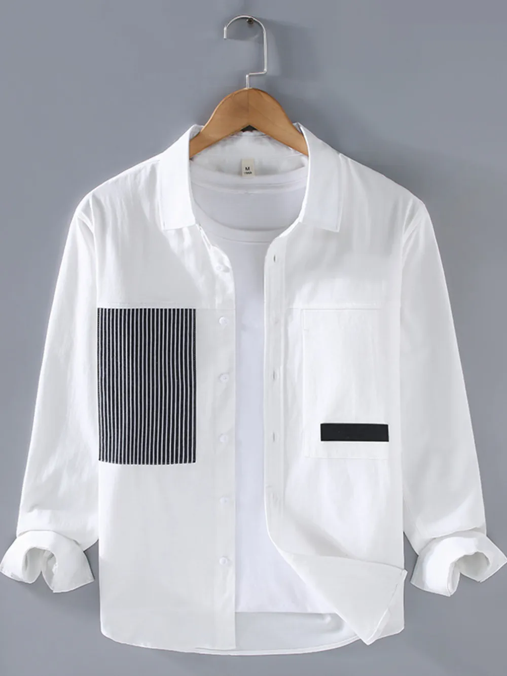 Men's Plus Size Striped Button Up Long Sleeve Shirt, image 2