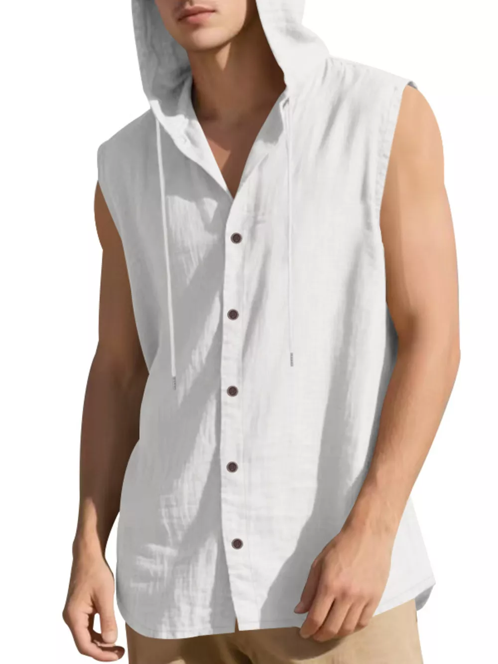 Men's Full Size Casual Sleeveless Hooded Button-Down Top Plus Size, image 5