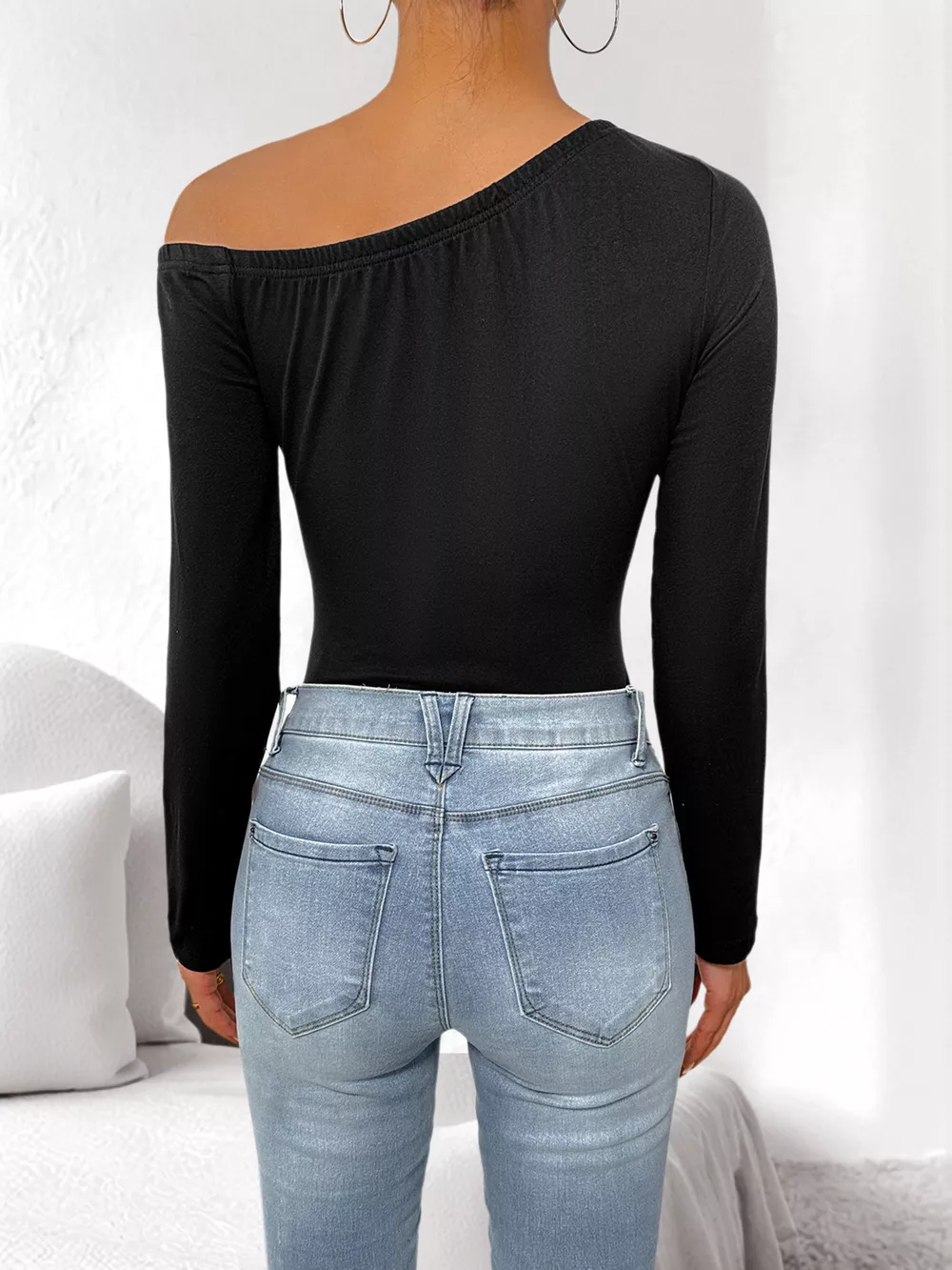 Flower One Shoulder Long Sleeve Bodysuit, image 6