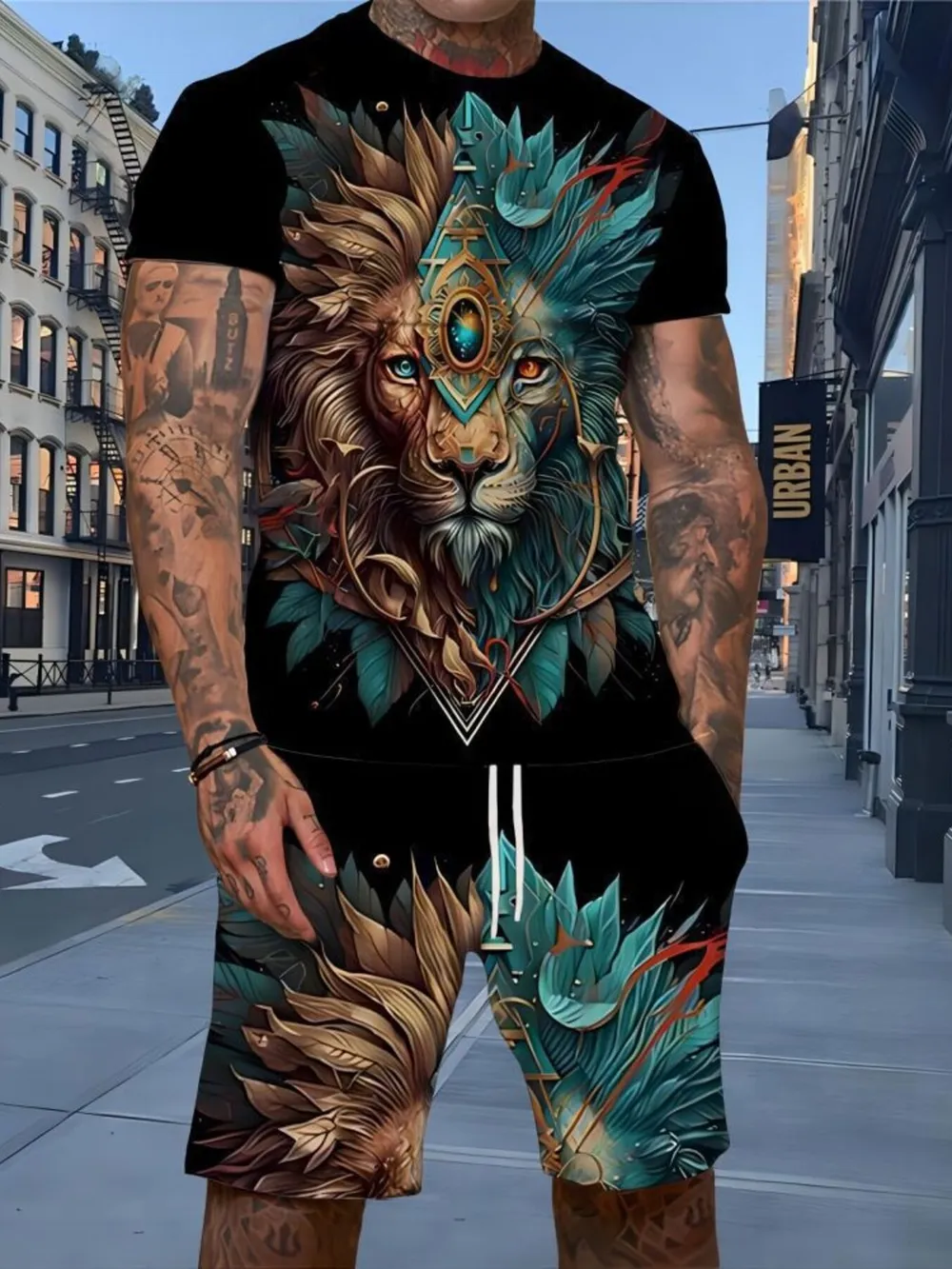 Men's Full Size Round Neck Tee and Shorts Set Plus Size, image 4