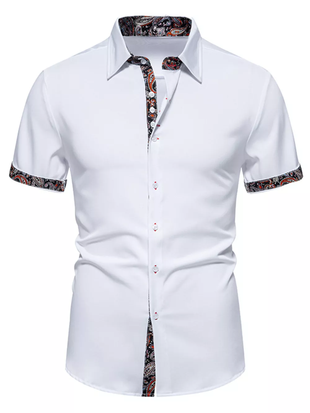 Men's Paisley Trim Short Sleeve Shirt, image 2