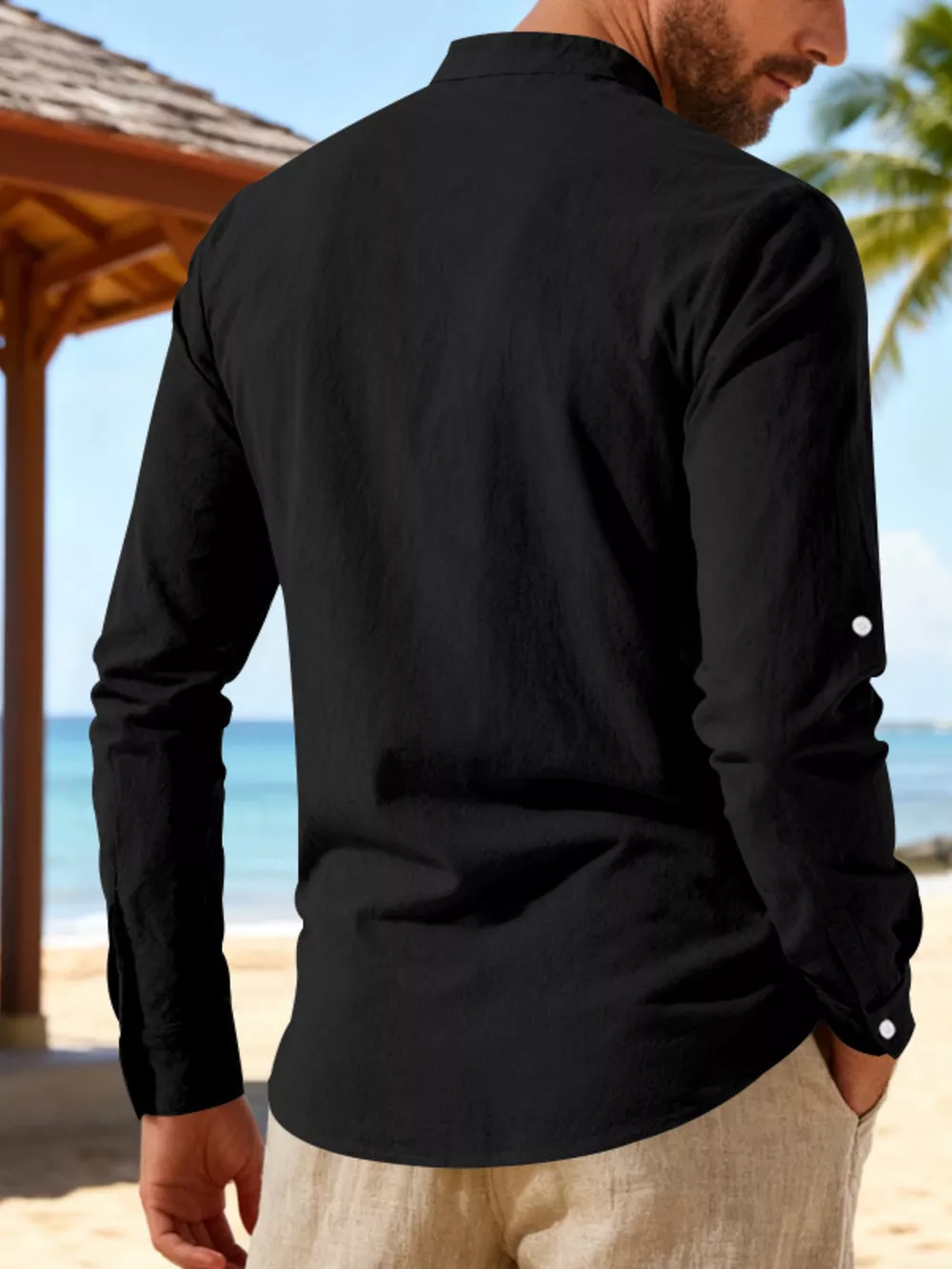 Men's Full Size Casual Lace-Up Linen Shirt Plus Size, image 7