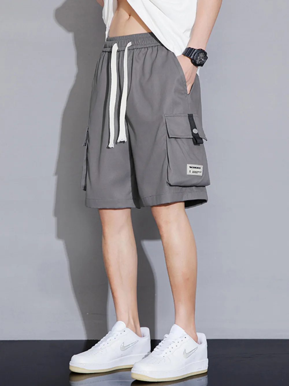 Men's Plus Size Casual Cargo Shorts with Drawstring, image 4
