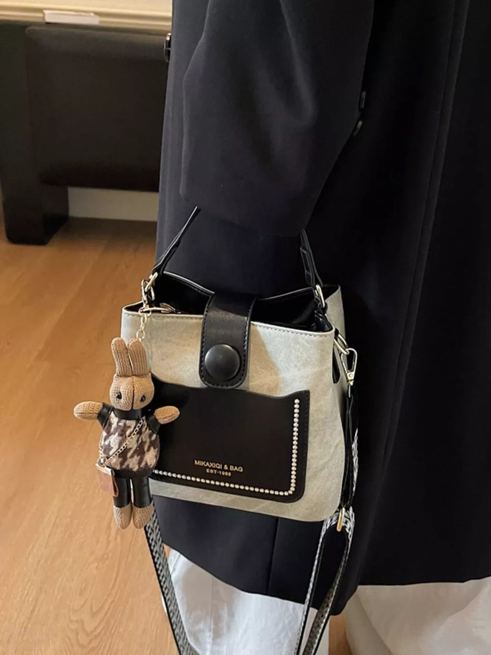 Two-Tone Bucket Crossbody Bag, image 3