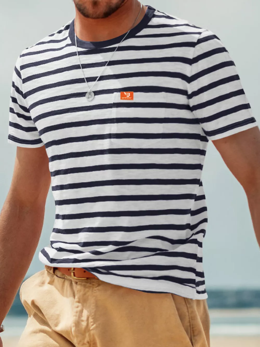 Men's Full Size Striped Pocket Short Sleeve T-Shirt Plus Size