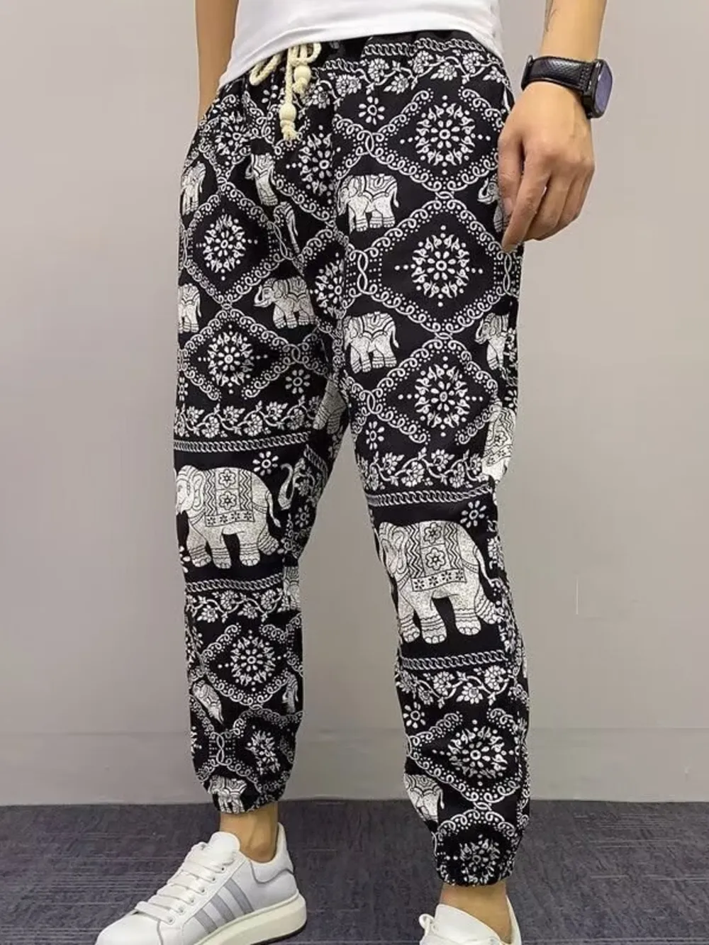 Men's Plus Size Printed Drawstring Joggers, image 2
