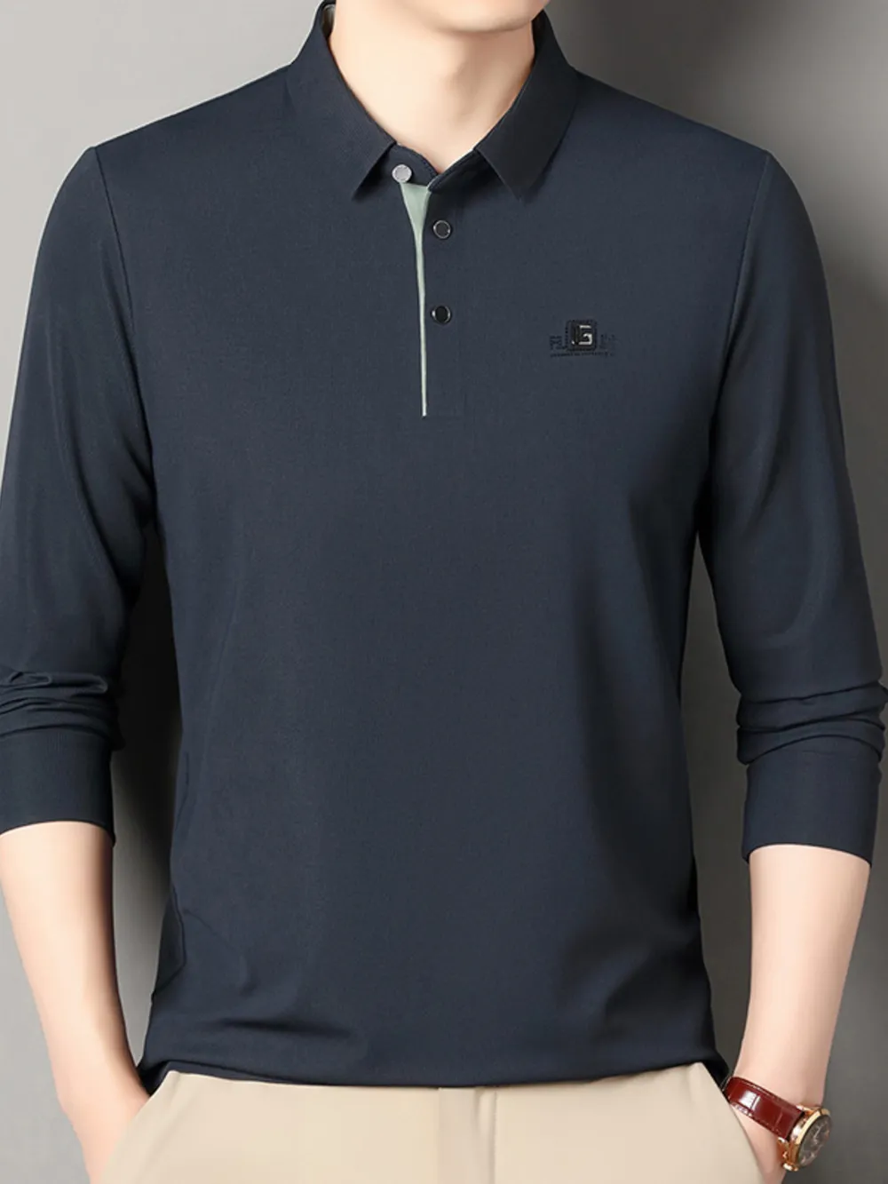 Men's Button Detail Long Sleeve Polo, image 4