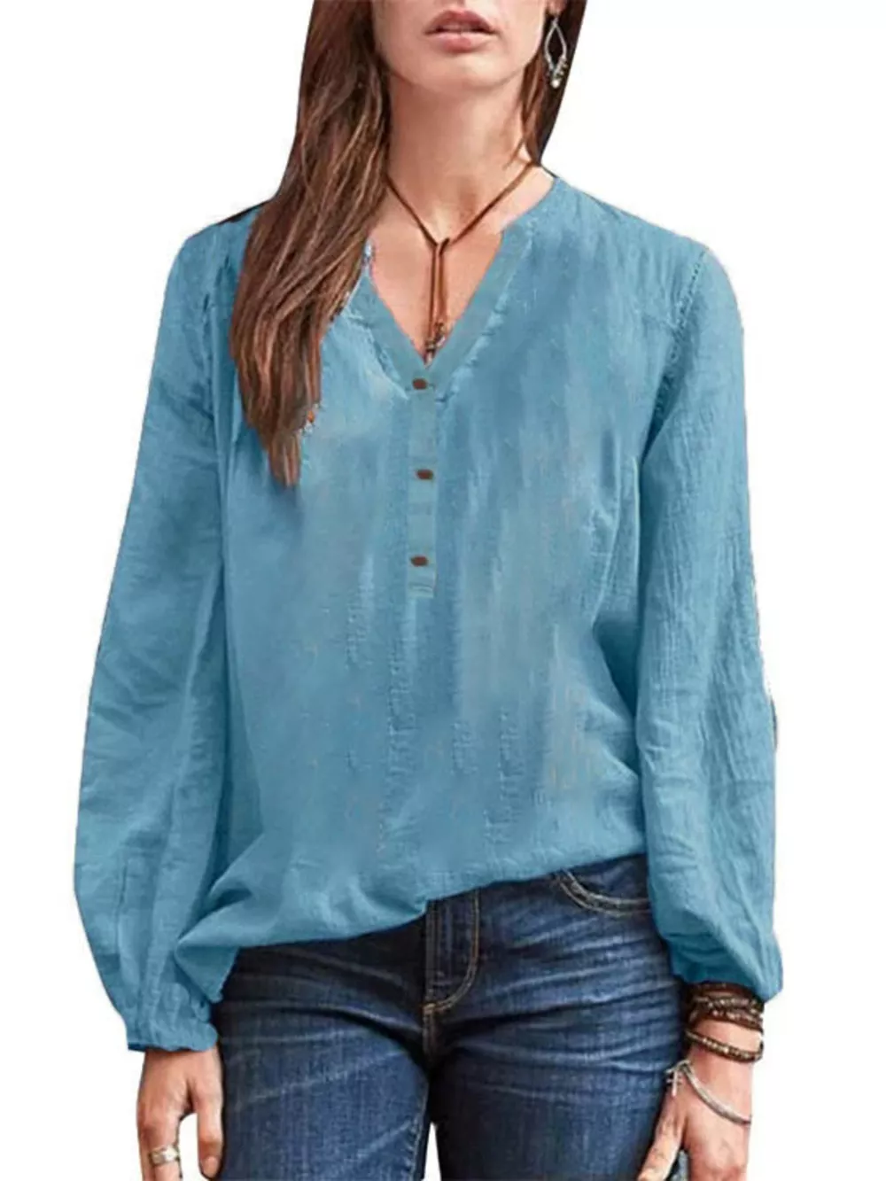 Full Size Notched Long Sleeve Blouse Plus Size, image 2