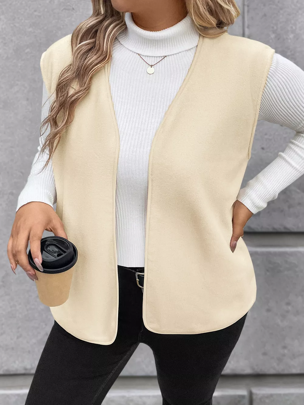 Full Size Open Front Vest Coat Plus Size, image 10